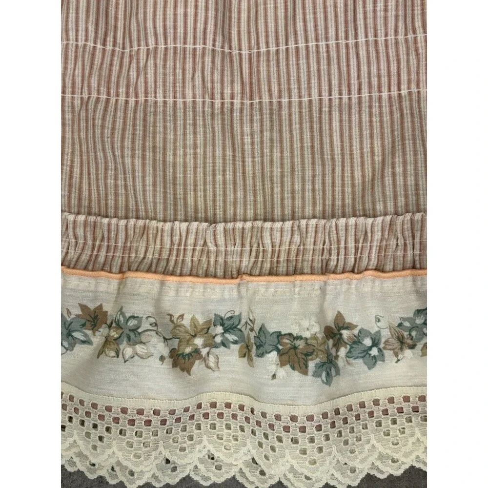 VTG 2 VALANCES Ruffled Stripes W Vines Flowers & Lace Trim Cottage Core 48 X 12